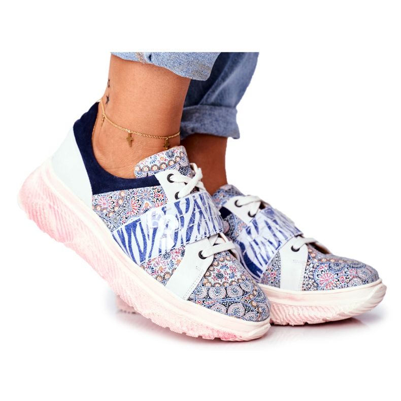 Sportovní obuv Dámské kožené tenisky Maciejka 04448-27 hnědý námořnická modrá