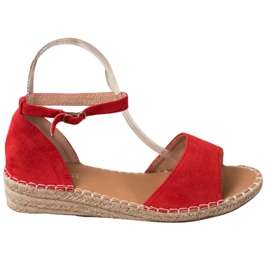 SHELOVET Semišové sandály Espadrilles červený