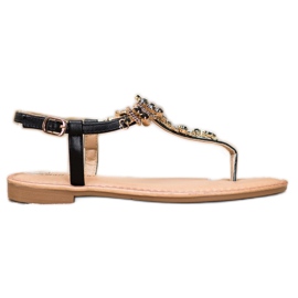 Small Swan Stylové sandály s kubickým zirkonem černá