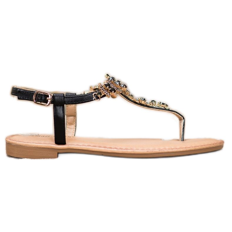 Small Swan Stylové sandály s kubickým zirkonem černá