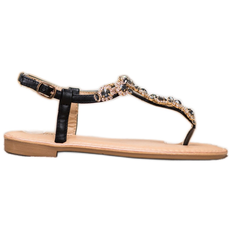 Small Swan Žabky Sandály s kubickým zirkonem černá