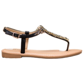 Small Swan Elegantní sandály s kubickým zirkonem černá