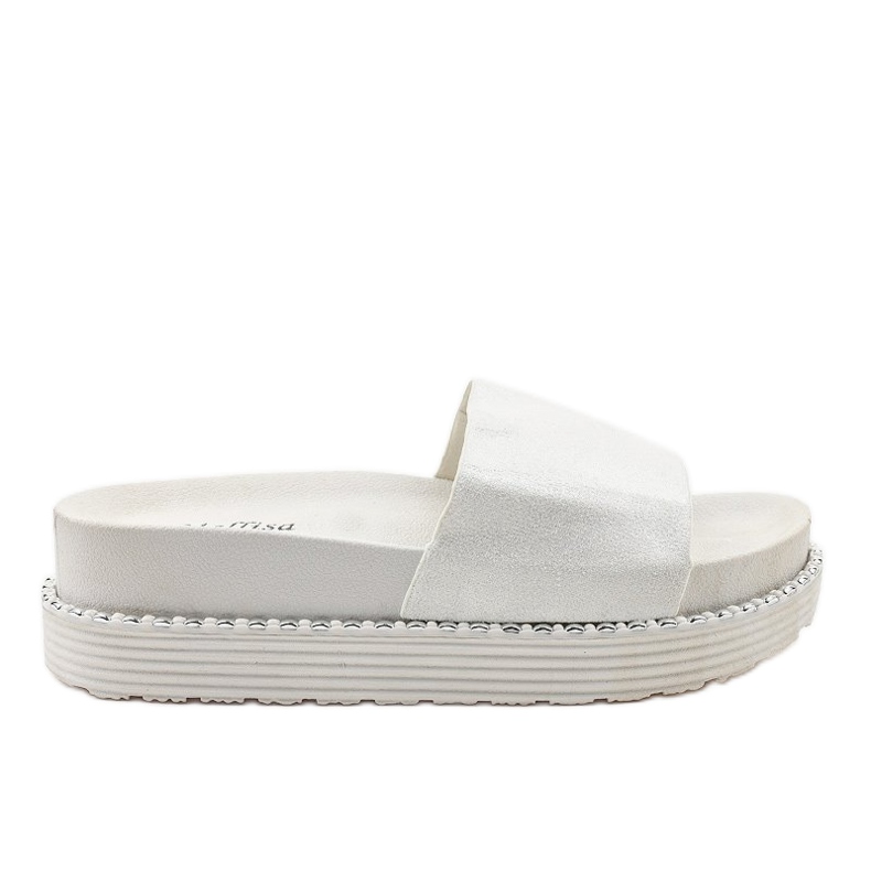 Bílé pantofle na silné podrážce, brokátový semiš TL3808 bílý