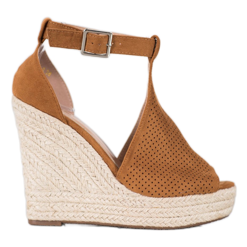 SHELOVET Prolamované klínové sandály hnědý