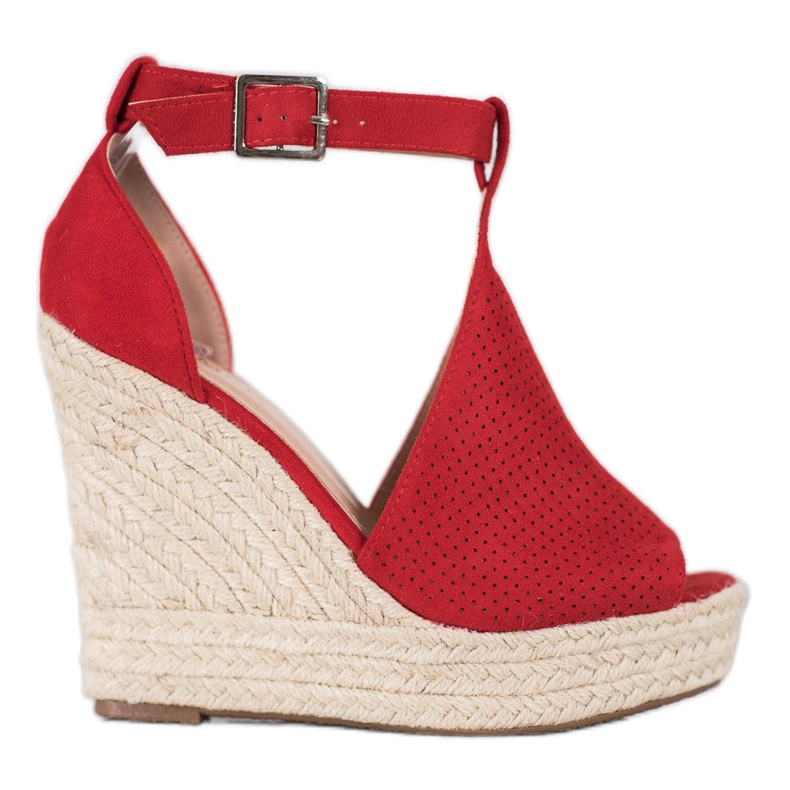 SHELOVET Prolamované klínové sandály červené