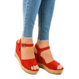 Červené espadrilky klínové sandály 9R195 červený