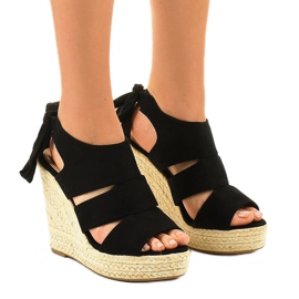 Klínové sandály černé espadrilky 77-77 černý