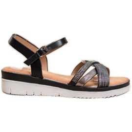 Small Swan Pohodlné sandály s kubickým zirkonem černá Small Swan Pohodlné sandály s kubickým zirkonem černá
