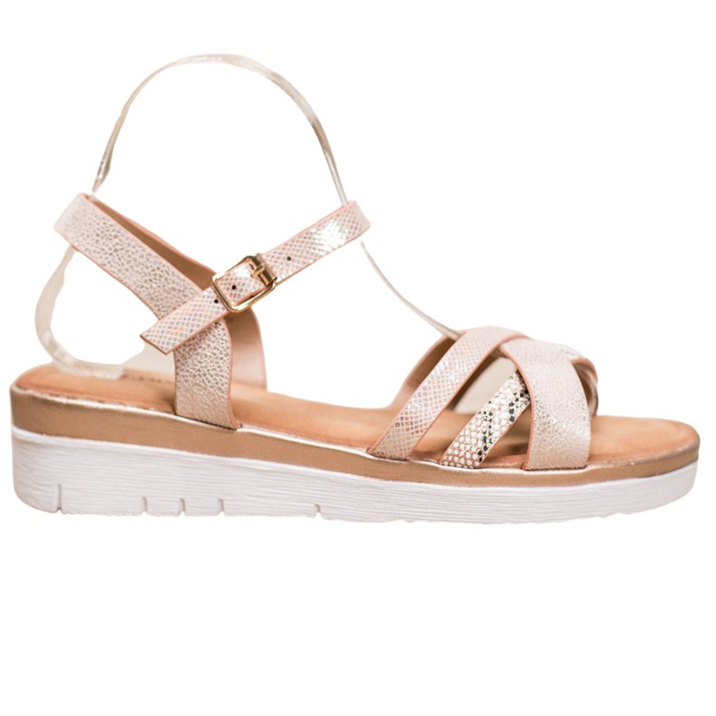 Small Swan Sandály Na Nízkém Klínu hnědý žlutá Small Swan Sandály Na Nízkém Klínu hnědý žlutá