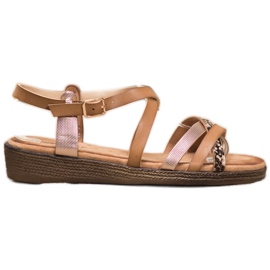 Small Swan Stylové hnědé sandály hnědý zlatý