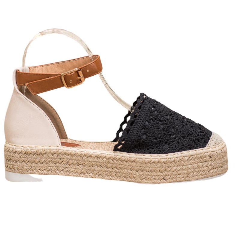 SHELOVET Módní espadrilky s krajkou černá