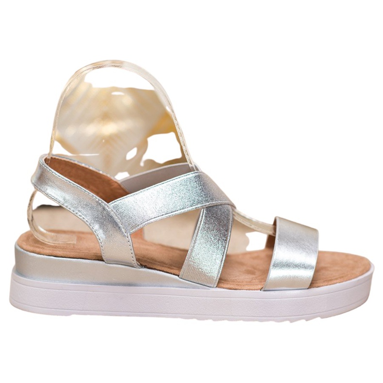 SHELOVET Stříbrné sandály s gumou šedá