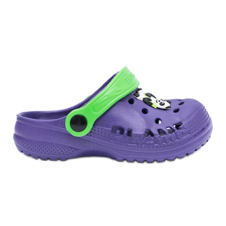 Flameshoes Dětské domácí přezůvky Purple Kroks s pandou fialový zelená