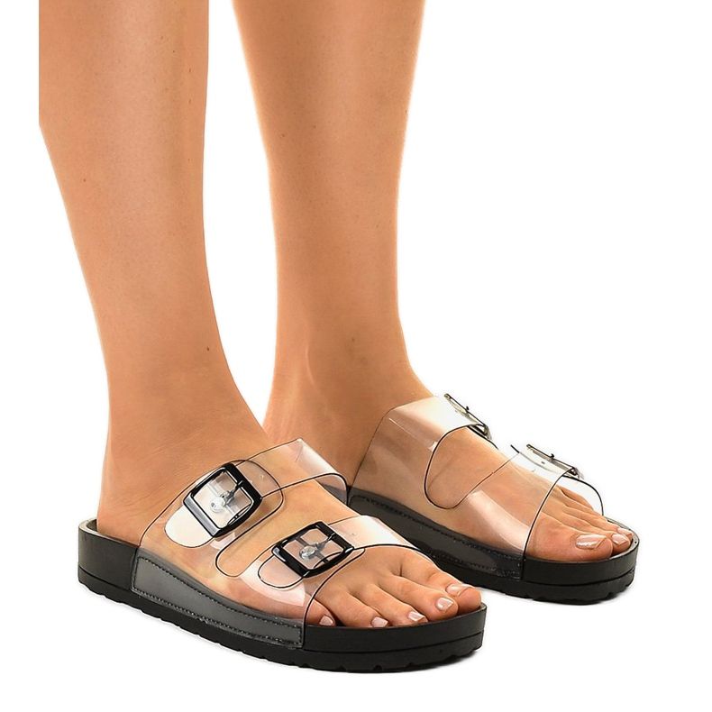 Černé průhledné pantofle se sponou SE-9605 vícebarevný