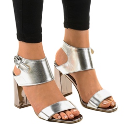 Stylové stříbrné sandály na sloupku 0354-20 šedá