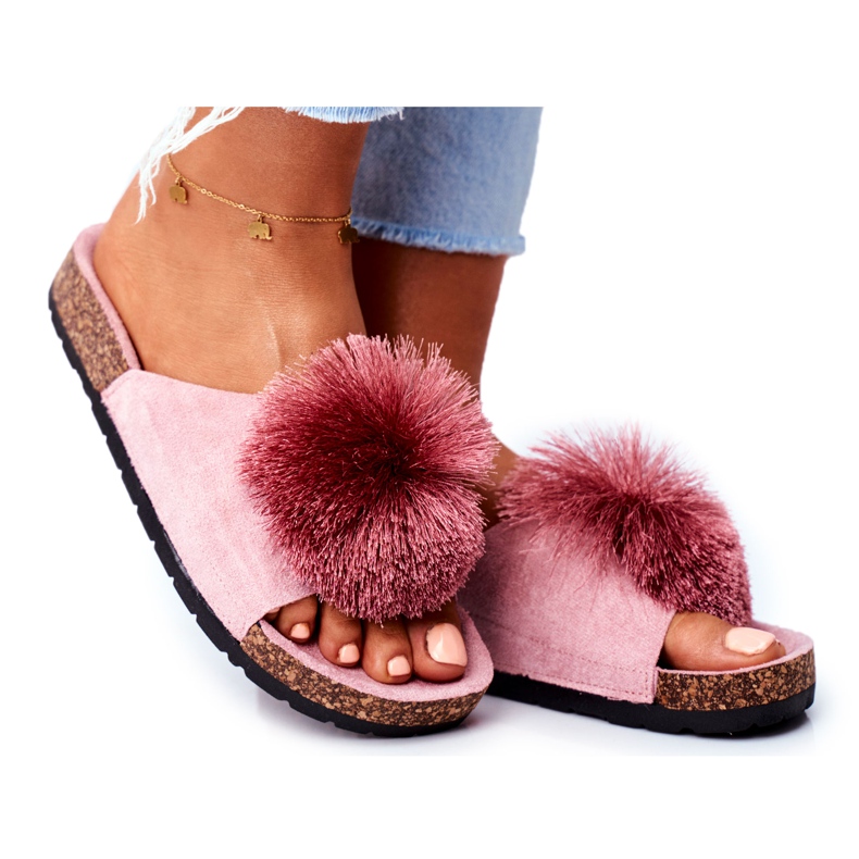 MSMG Dámské pantofle s bambulí Pink Galaxo růžový