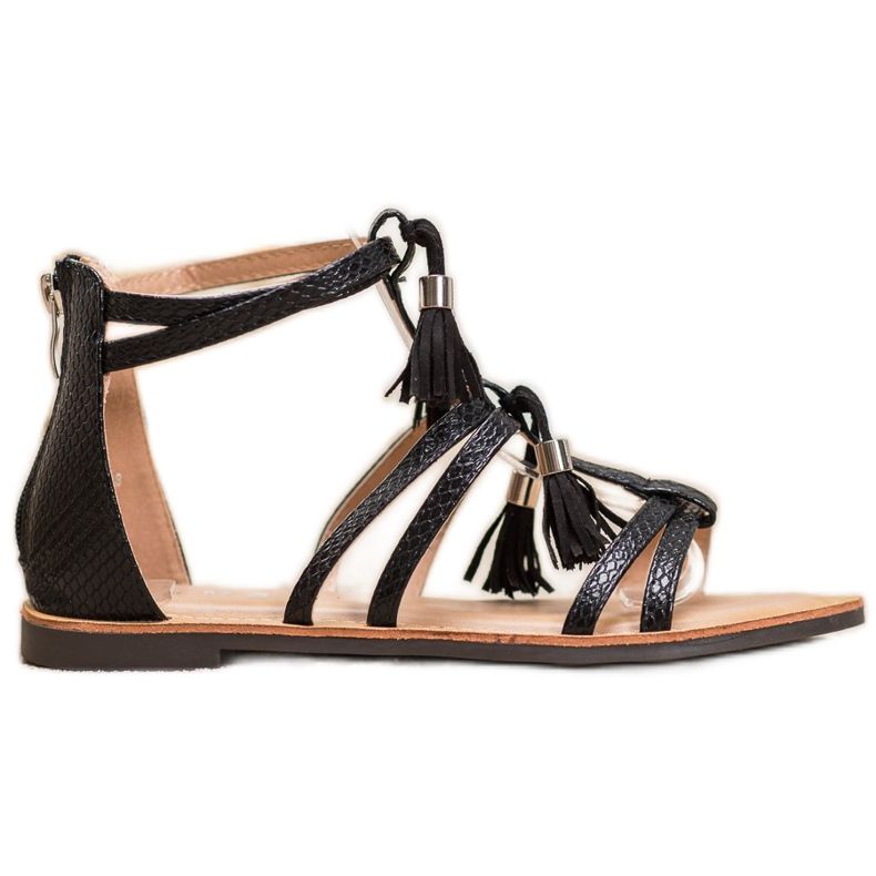 SHELOVET Černé sandály s třásněmi černá