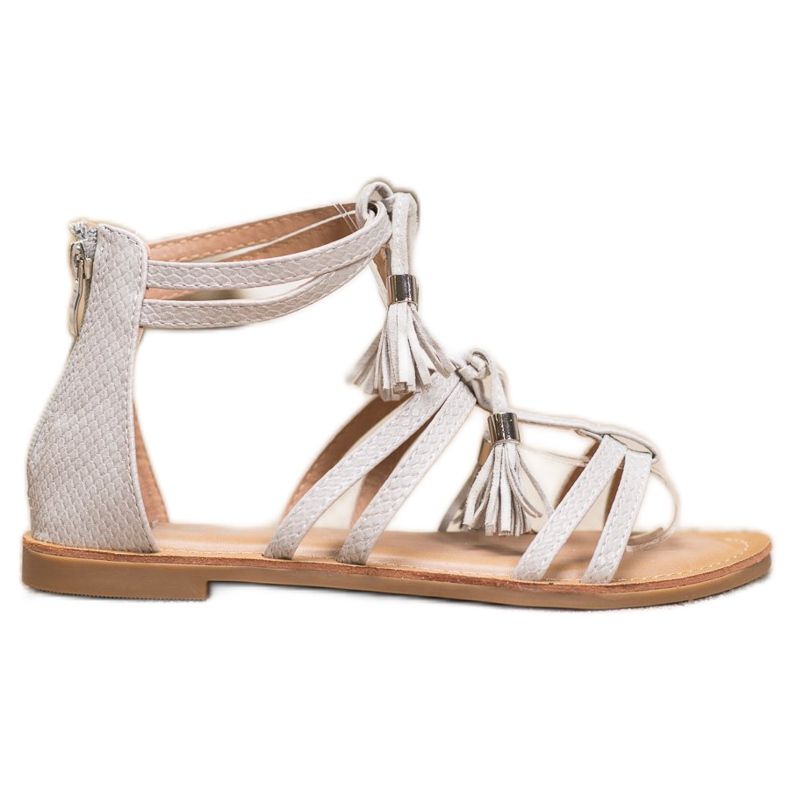 SHELOVET Šedé sandály s třásněmi šedá