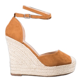 SHELOVET Vysoké espadrilky na klínku hnědý SHELOVET Vysoké espadrilky na klínku hnědý