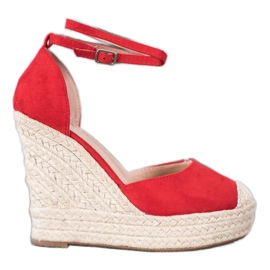 SHELOVET Vysoké espadrilky na klínku červený