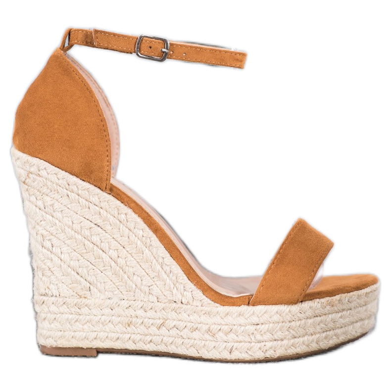 SHELOVET Sexy sandály na klínku hnědý