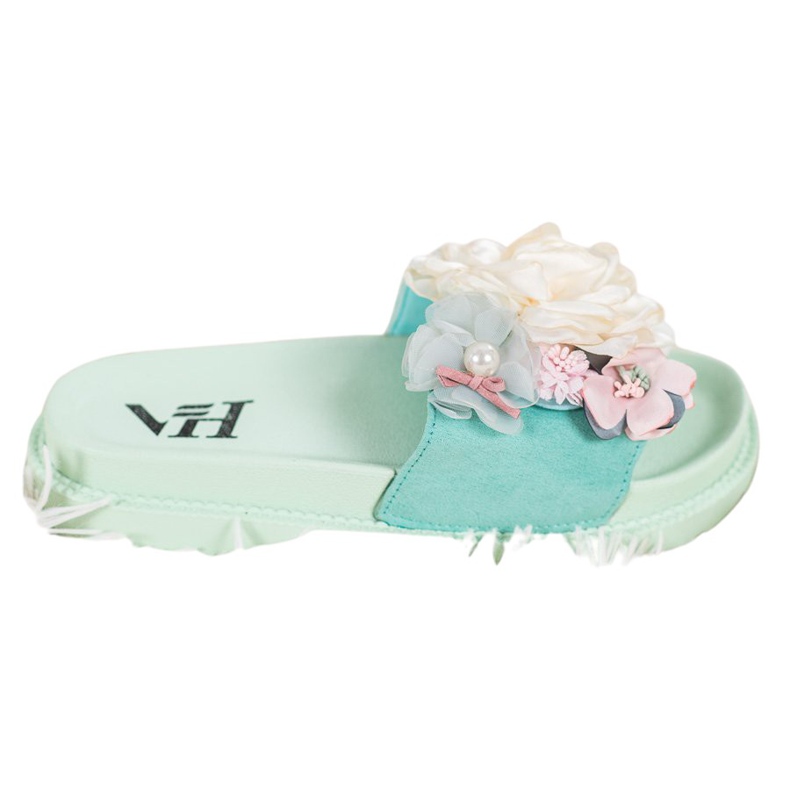 SHELOVET Semišové pantofle s květinami zelená