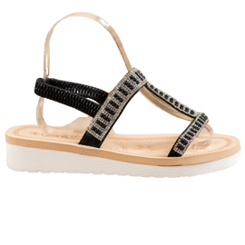 SHELOVET Nazouvací sandály s korálky černá SHELOVET Nazouvací sandály s korálky černá