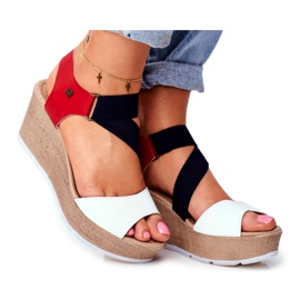 Dámské sandály na klínku Big Star Slip-On FF276014 bílý červený námořnická modř
