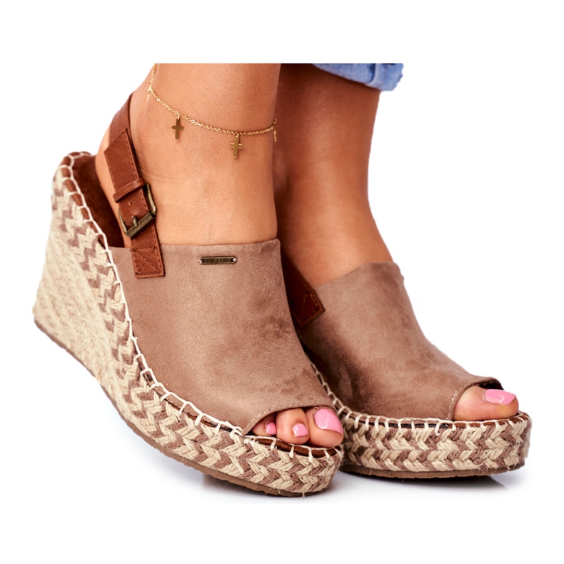 Dámské sandály na klínku Big Star Beige FF274982 béžový