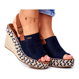 Dámské sandály na klínku Big Star Navy Blue FF274980 námořnická modř