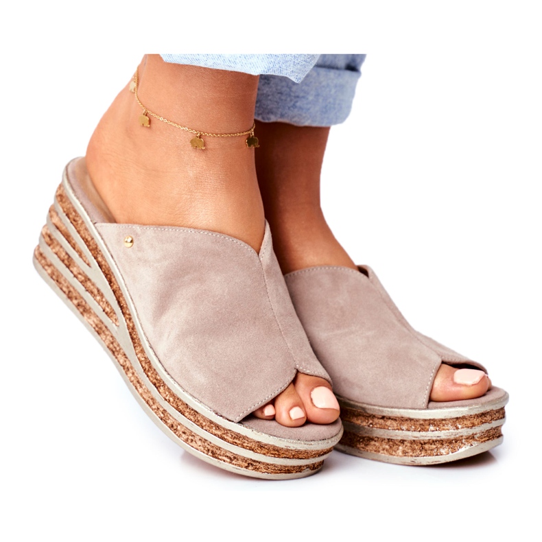 Dámské kožené přezůvky na klínku Limonáda Nicole 2559 béžový