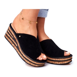 Dámské kožené pantofle na klínku Nicole 2559 Black Lemonade černý