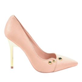 Růžové klasické vysoké podpatky s knoflíky NE05P růžový