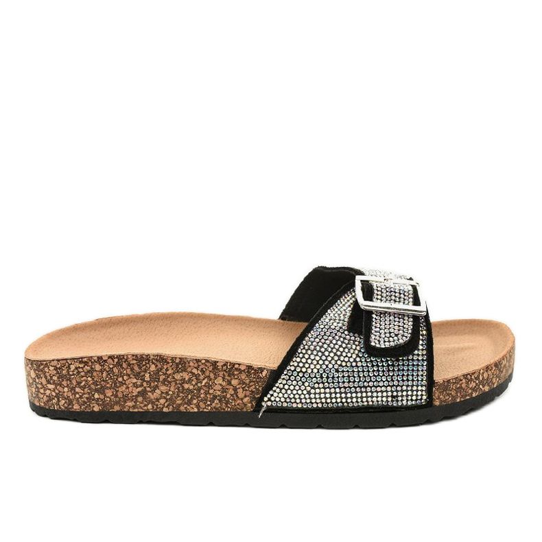 Černé pantofle s korkovou podrážkou L-1032 černá Černé pantofle s korkovou podrážkou L-1032 černá