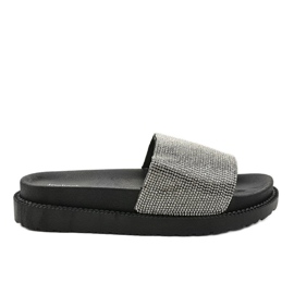 Černé pantofle s flitry SF-01 černý