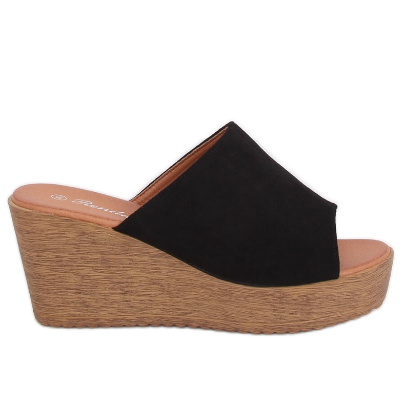 Černé pantofle na klínku černé 10-236 černé černá