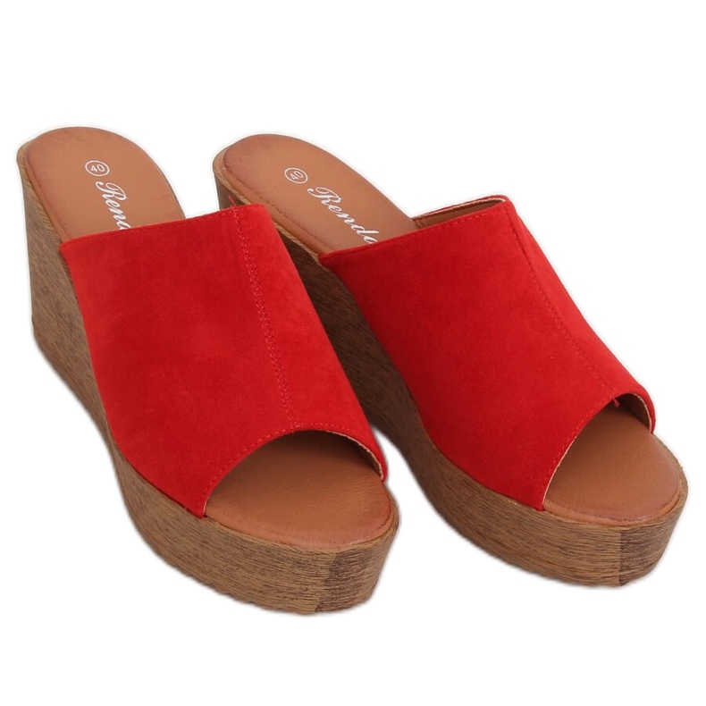 Červené klínové pantofle červené 10-236 červené