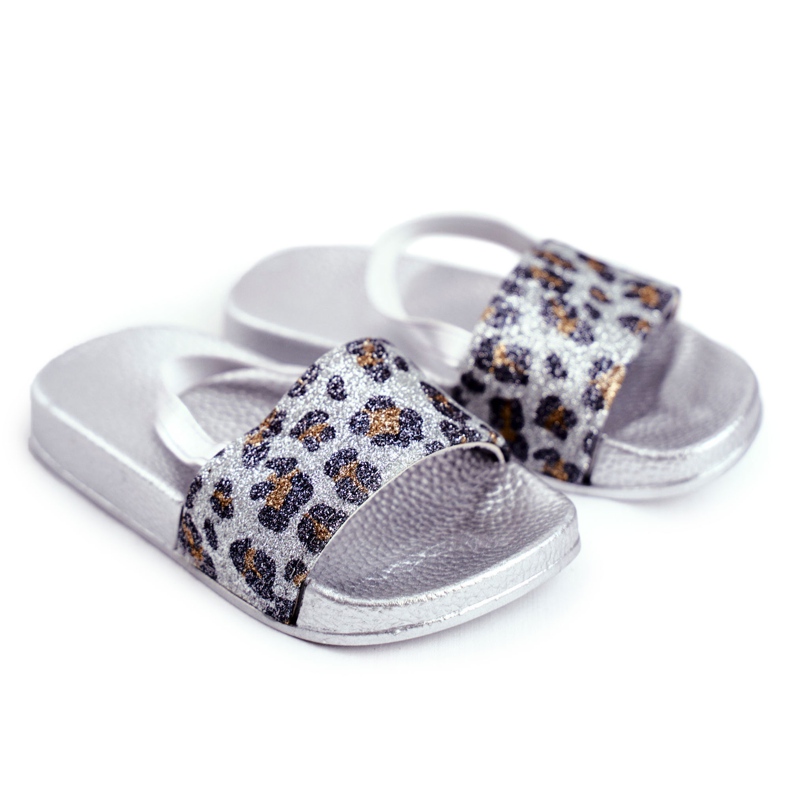 FRROCK Dětské dívčí pantofle Brocade Leopard Silver Rimia šedá