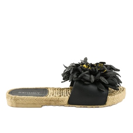 Černé žabky s květinami espadrilky CD-1831 černý