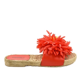 Červené žabky s květinami espadrilky CD-1831 červený