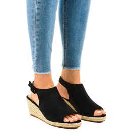 Černé espadrilky klínové sandály F3303 černý