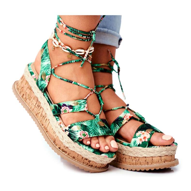 FB2 Dámské sandály na korkové platformě Tied Green My Way vícebarevný zelená