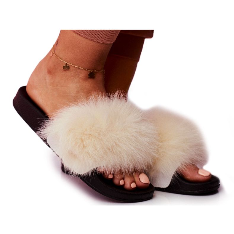 SEA Dámské pantofle s kožešinovým bílým Belmondo černá