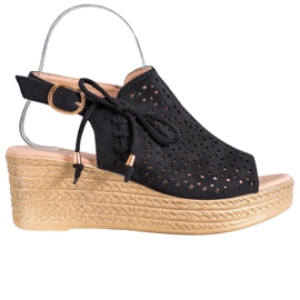 Small Swan Pohodlné prolamované sandály černá Small Swan Pohodlné prolamované sandály černá