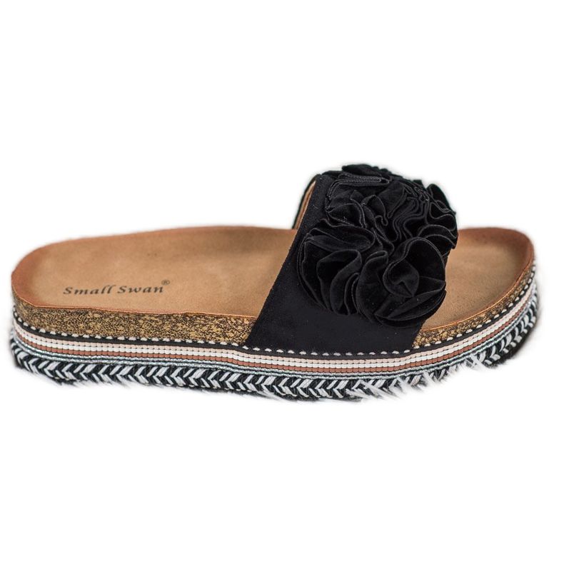 Small Swan Semišové pantofle s ozdobami černá