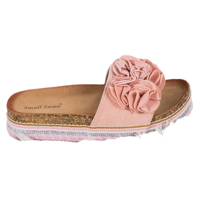 Small Swan Semišové pantofle s ozdobami růžový