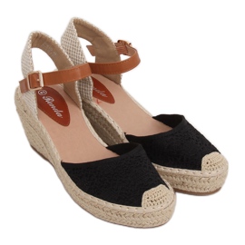 Černé espadrilky na klínech, černé S-819 černé černý