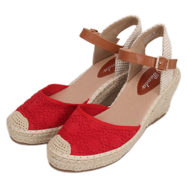 Červené espadrilky na klínech, červené S-819 červené Červené espadrilky na klínech, červené S-819 červené