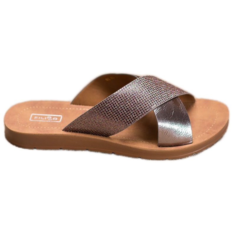 Filippo Lesklé pantofle z eko kůže šedá