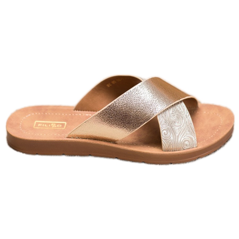 Filippo Lesklé pantofle z eko kůže zlatý